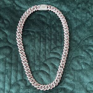 Diamond Prong Cuban Chain in Rose/White Gold 18”